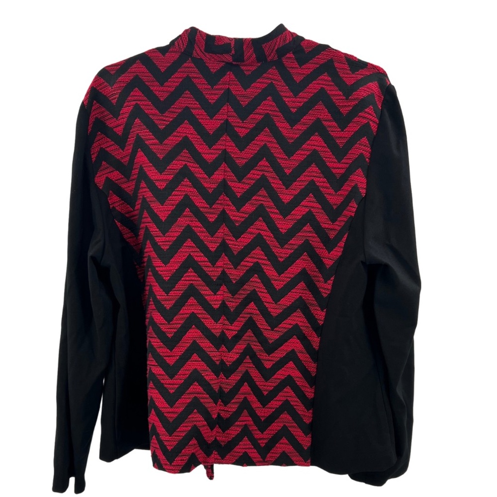 Chico’s chevron mixed print jacket top zip front red black business casual XL 16 - Picture 2 of 8